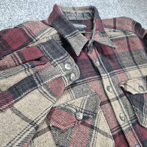 Vtg J Peterman Wool Flannel Jacket Mens XXL Plaid Button Up Shacket Made in USA